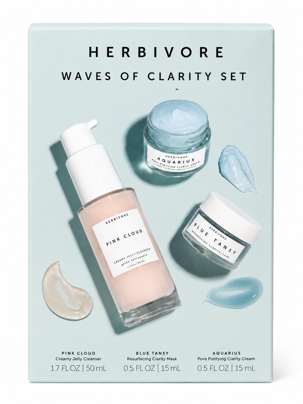 Herbivore Waves of Clarity Set Pink Cloud Blue Tansy Aquarius Skincare Gift Set